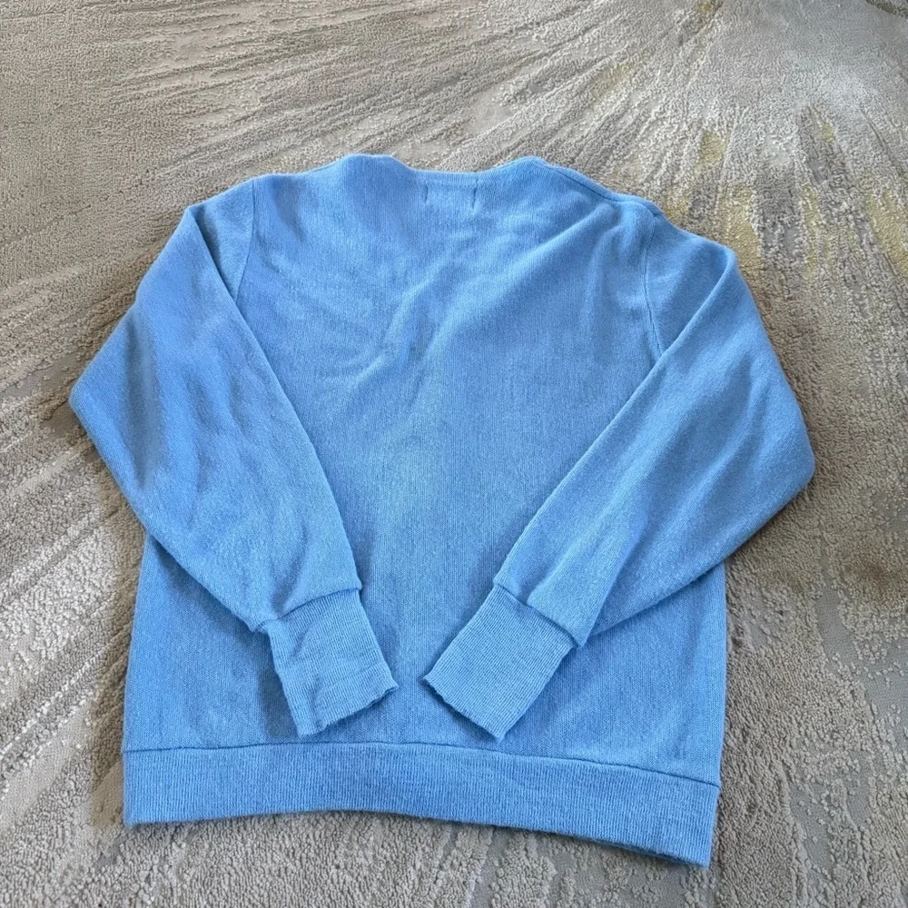 Vintage Cardigan sweater Steeplechase Blue button front horse embroidery XL